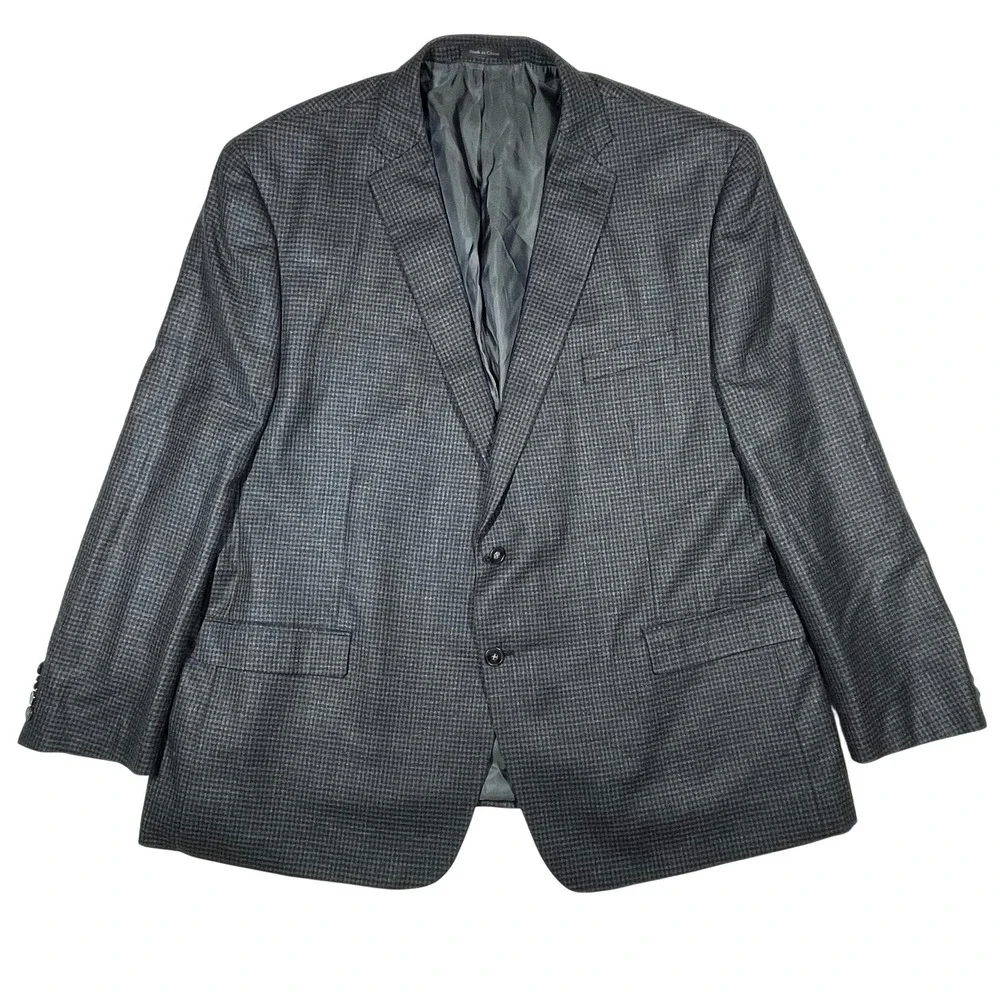 Calvin Klein Blazer Mens 54R Grey Silk Wool Houndstooth Sport Coat Professional